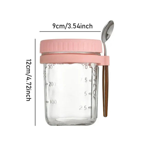 4-Piece Overnight Oat Cups with Spoons, Wide Mouth Mason Jars for Overnight Oats, Easy Filling, Ideal for Fruit, Oats, Yogurt, Milk, Lids Included