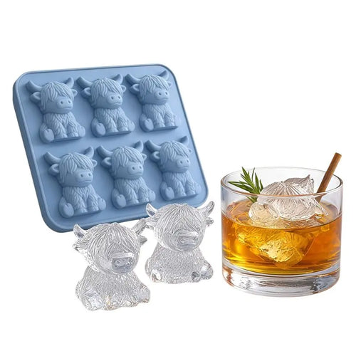 Mini Highland Cow Ice Cube Mold - 3D Cute Silicone Ice Cube Trays Perfect for Whiskey Cocktails Parties & Gift Giving