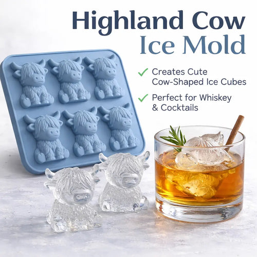 Mini Highland Cow Ice Cube Mold - 3D Cute Silicone Ice Cube Trays Perfect for Whiskey Cocktails Parties & Gift Giving